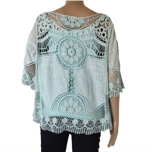 Democracy Crochet Lace Boho Top w/ Tank Top Cotton Size S - Picture 6 of 12